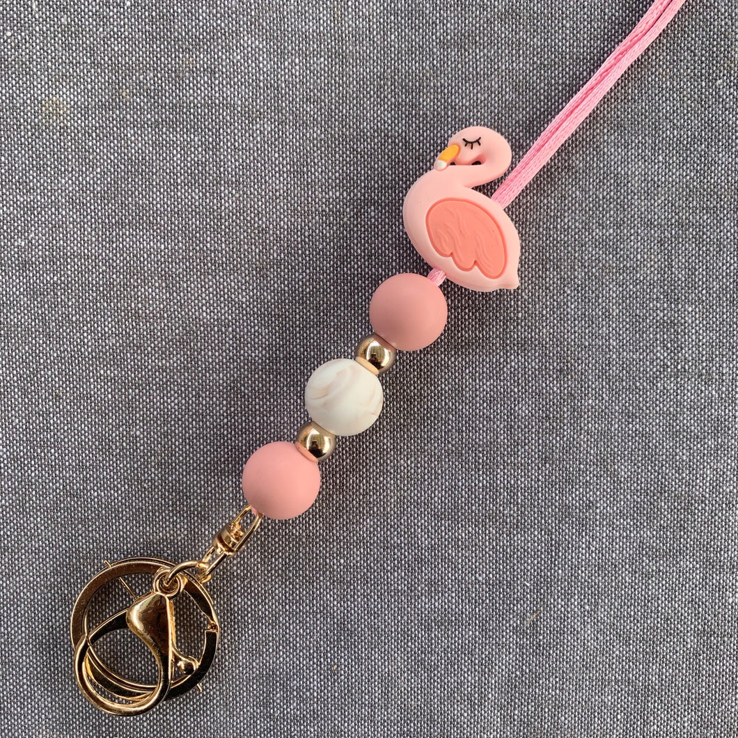 Pink Flamingo Beaded Lanyard or Keychain