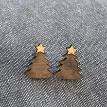 Load image into Gallery viewer, Christmas Wood Earrings with Sterling Silver Posts/Hooks
